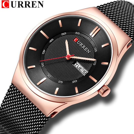 Men Simple Watch  Man Fashion Brand YSYH Casual Business Quartz Wristwatch With Week and Date Steel Mesh Relojes Hombre