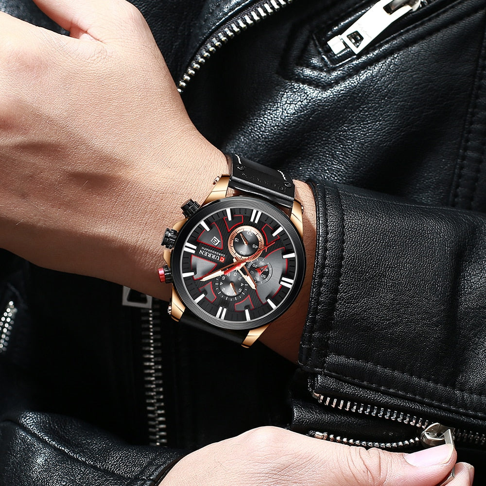 Men Watch Wrist YSYH  Luxury Leather Quartz Clock  Chronograph Wristwatch
