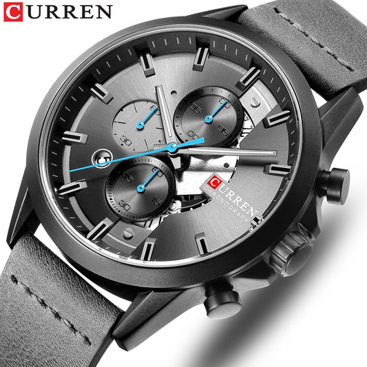 YSYH Men's Sports Watch with Chronograph Leather Strap Watches Quartz Wristwatch