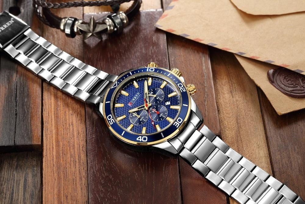 Mens Watches  Luxury  Quartz Stainless Steel Wristwatch YSYH Chronograph and Date