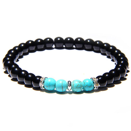 Black Onyx Stone Beaded Bracelet Turquoises Strand Bangle Buddha Jewelry-Bracelet-Rossny