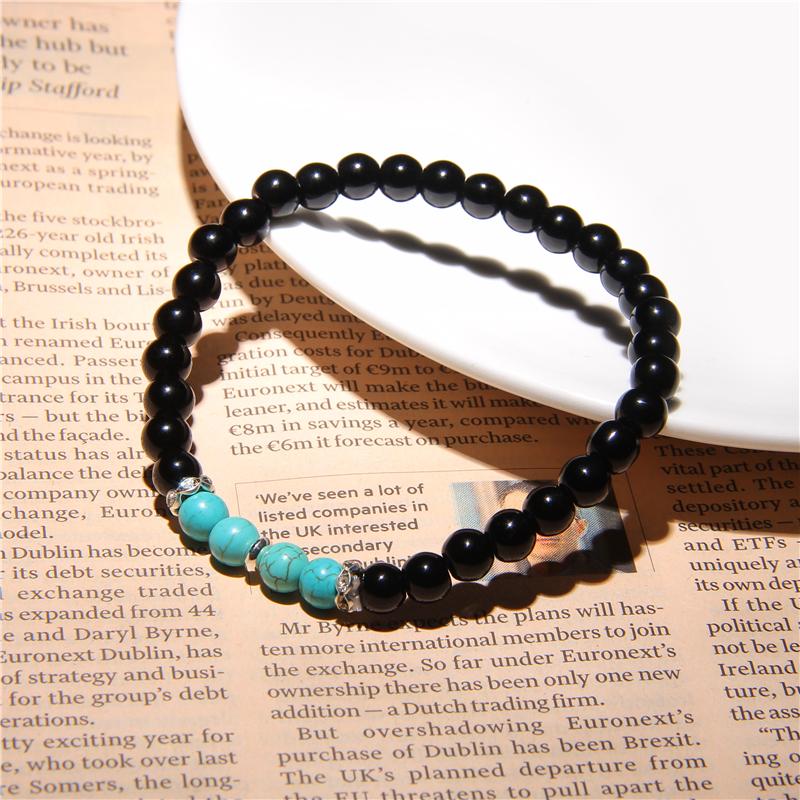 Black Onyx Stone Beaded Bracelet Turquoises Strand Bangle Buddha Jewelry-Bracelet-Rossny
