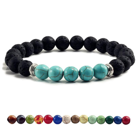 Volcanic Bracelets Chakra Balance Beads Black Lava Turquoises Strand Bangle Buddha Jewelry-Bracelet-Rossny