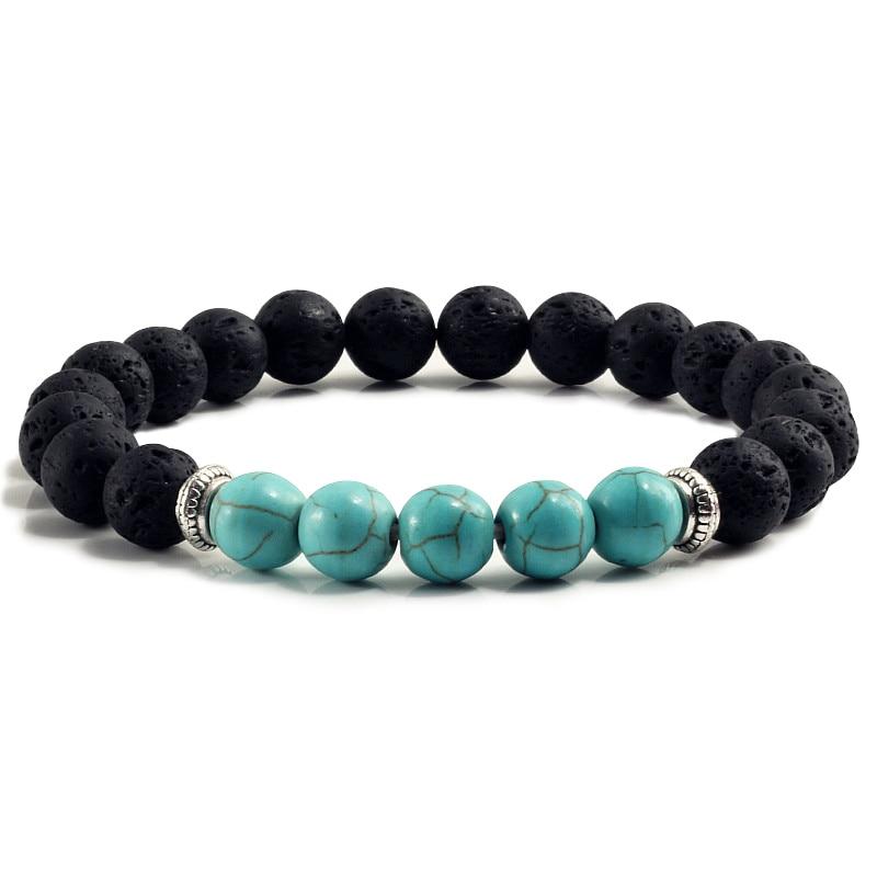 Volcanic Bracelets Chakra Balance Beads Black Lava Turquoises Strand Bangle Buddha Jewelry-Bracelet-Rossny