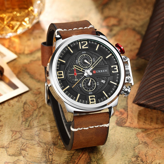 Men's Watch YSYH Brand Luxury  Chronograph Quartz Sports Wristwatch High Quality Leather Strap Date Male Clock