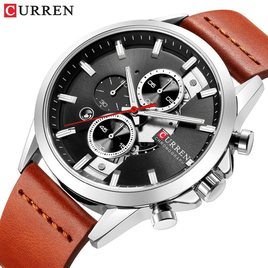 YSYH Luxury Chronograph Sports Men's Watch Casual Calendar Wristwatch with Leather Strap Male Clock