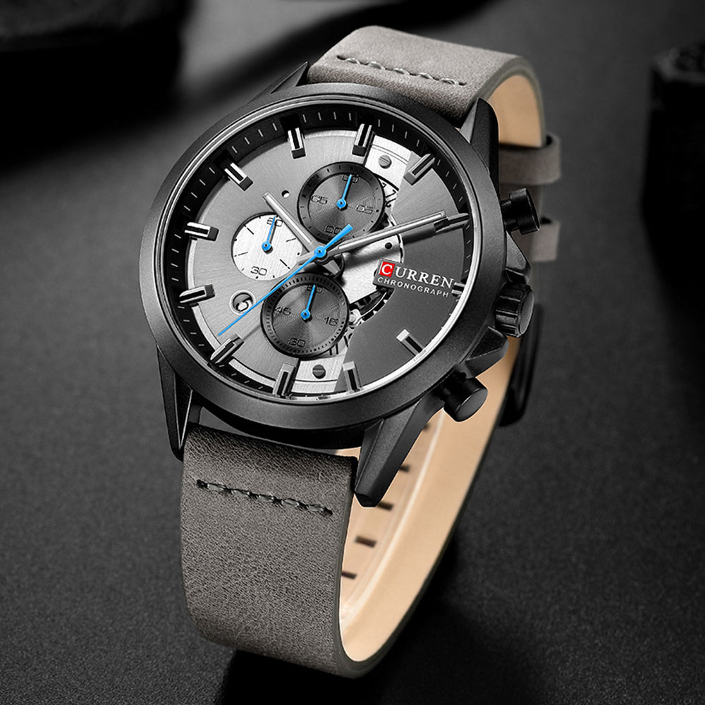 YSYH Luxury Chronograph Sports Men's Watch Casual Calendar Wristwatch with Leather Strap Male Clock
