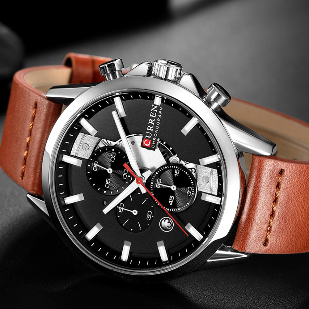 YSYH Luxury Chronograph Sports Men's Watch Casual Calendar Wristwatch with Leather Strap Male Clock