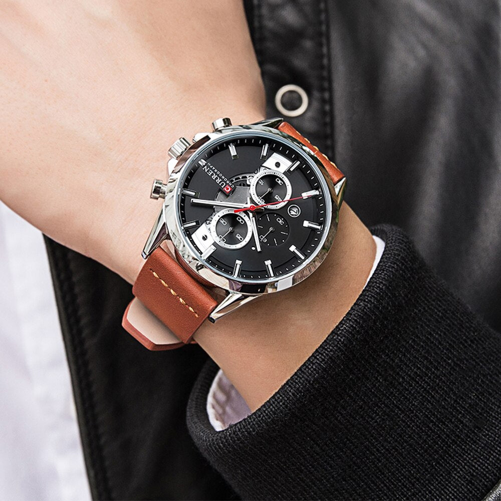 YSYH Luxury Chronograph Sports Men's Watch Casual Calendar Wristwatch with Leather Strap Male Clock