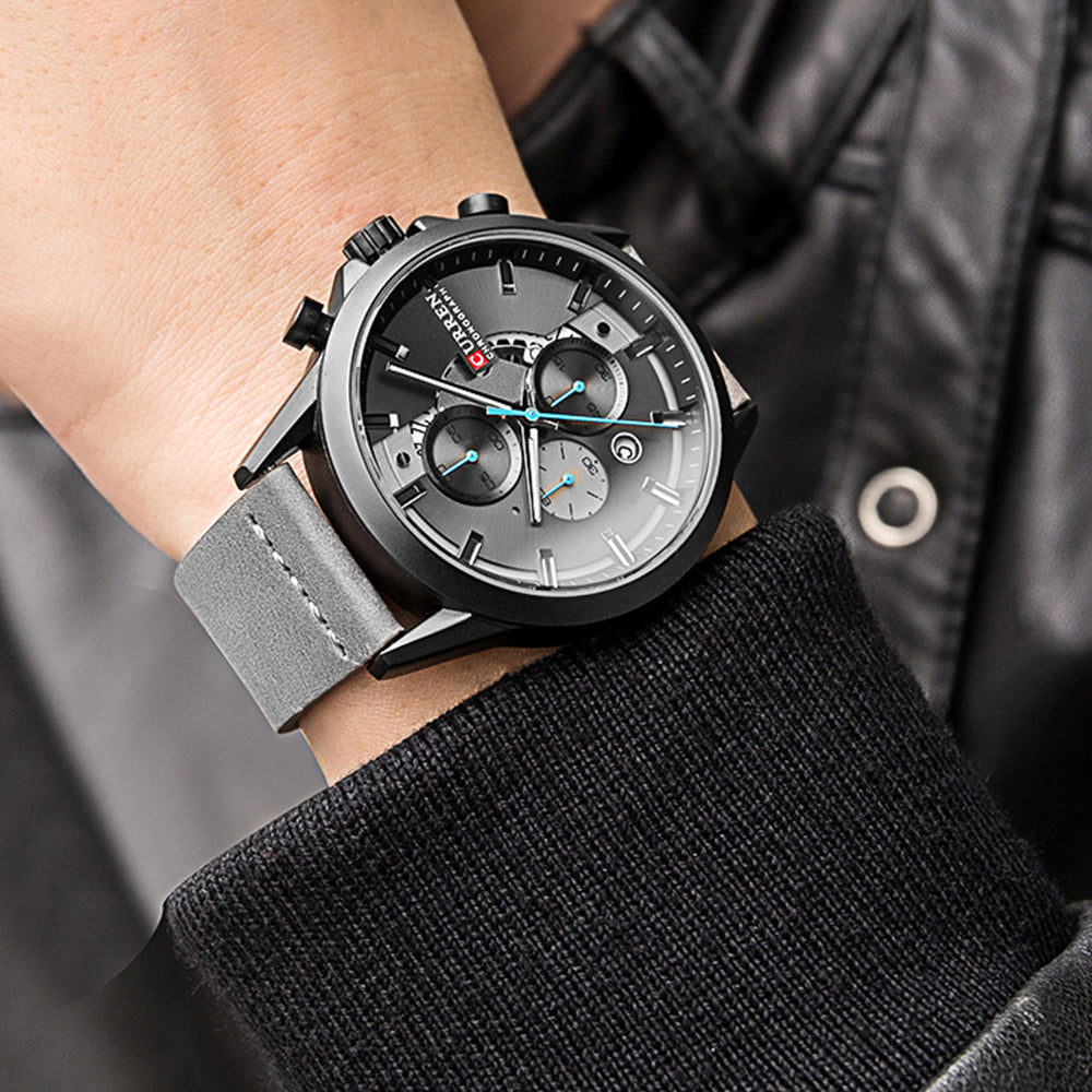 YSYH Luxury Chronograph Sports Men's Watch Casual Calendar Wristwatch with Leather Strap Male Clock