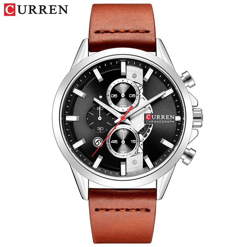 YSYH Luxury Chronograph Sports Men's Watch Casual Calendar Wristwatch with Leather Strap Male Clock