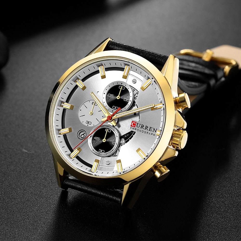 YSYH Luxury Chronograph Sports Men's Watch Casual Calendar Wristwatch with Leather Strap Male Clock