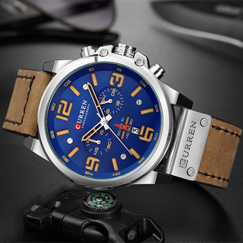 YSYH  Luxury Quartz Mens Wristwatches Leather Military Date Male Clock