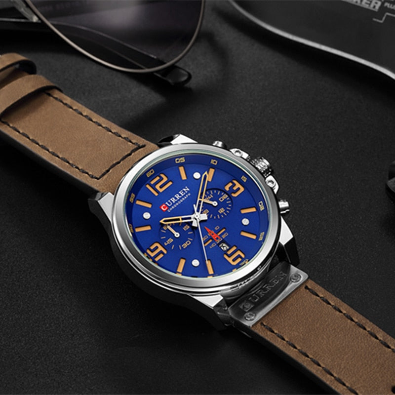 YSYH  Luxury Quartz Mens Wristwatches Leather Military Date Male Clock