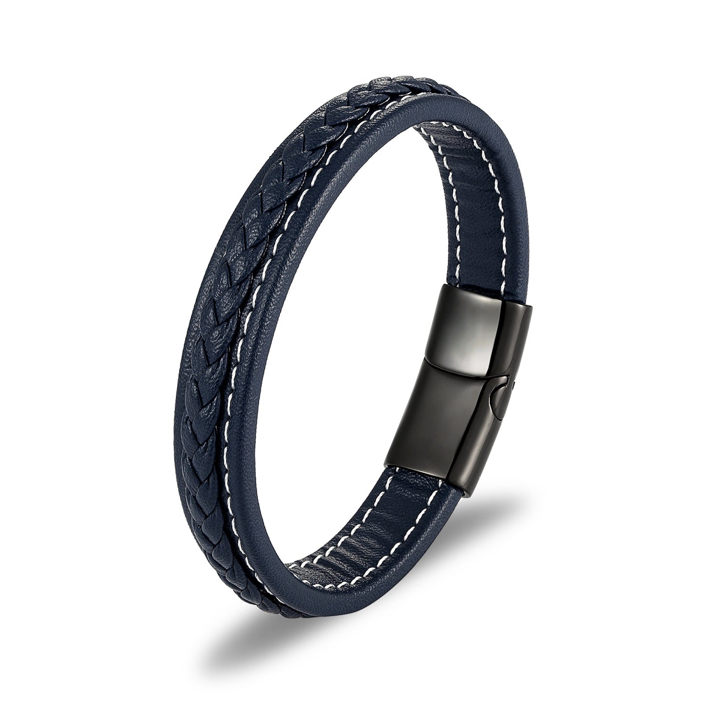 Classic leather rope bracelet stainless steel magnet buckle bracelet cowhide braided mixed color men's bracelet