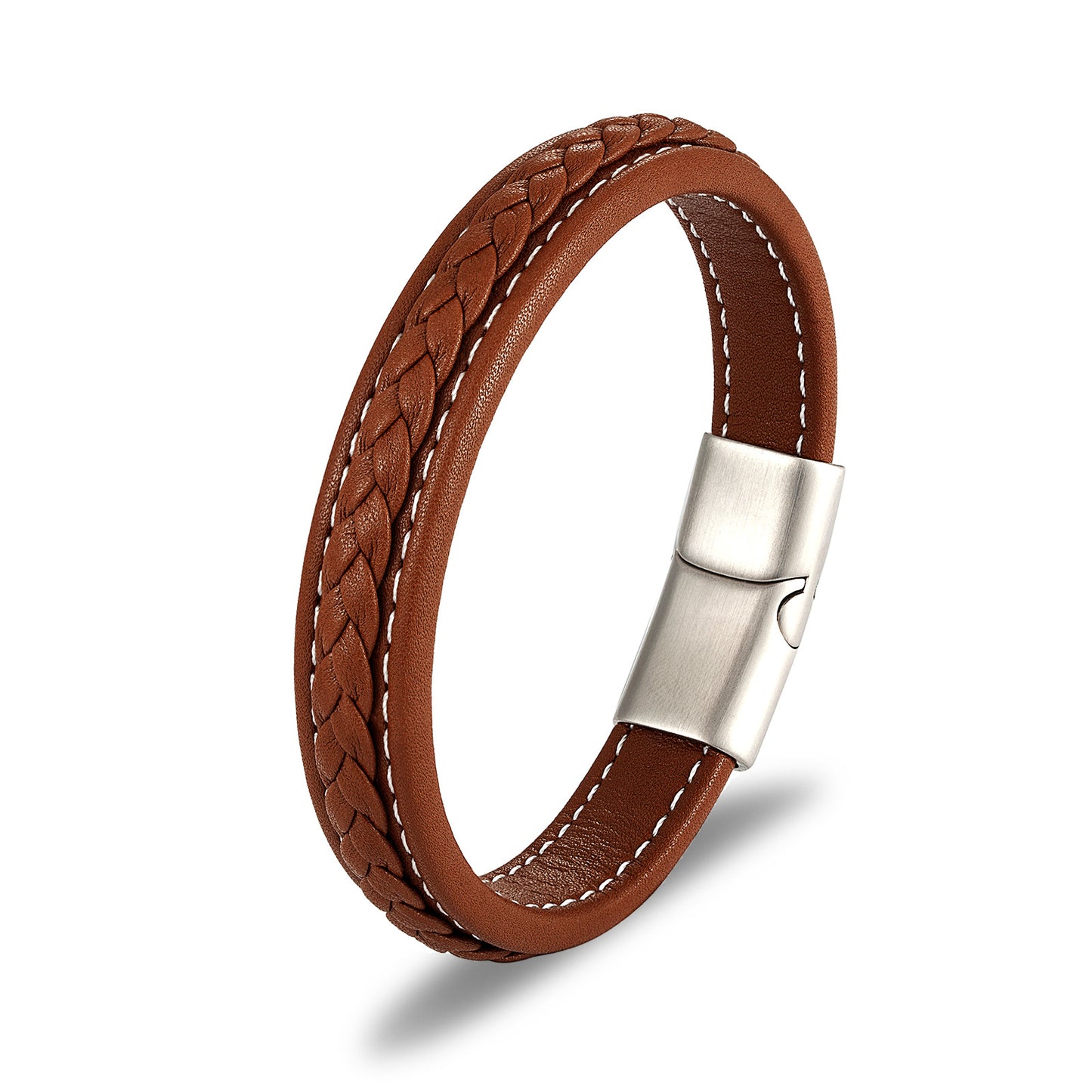 Classic leather rope bracelet stainless steel magnet buckle bracelet cowhide braided mixed color men's bracelet