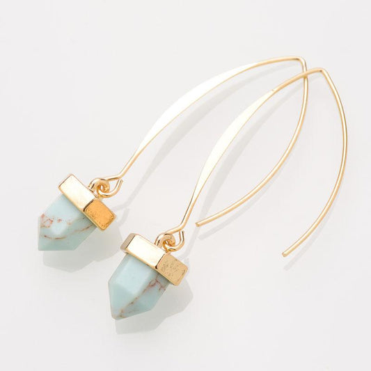 U shape drop natural Turquoise gold dangle earrings-Eearrings-Rossny
