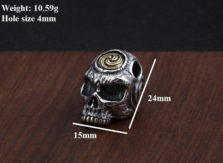 Real 925 Silver Skull Pendant 925 Sterling Skeleton Bead Pendant PUNK Jewelry Hiphop Pendant-Necklace Pendant-Rossny