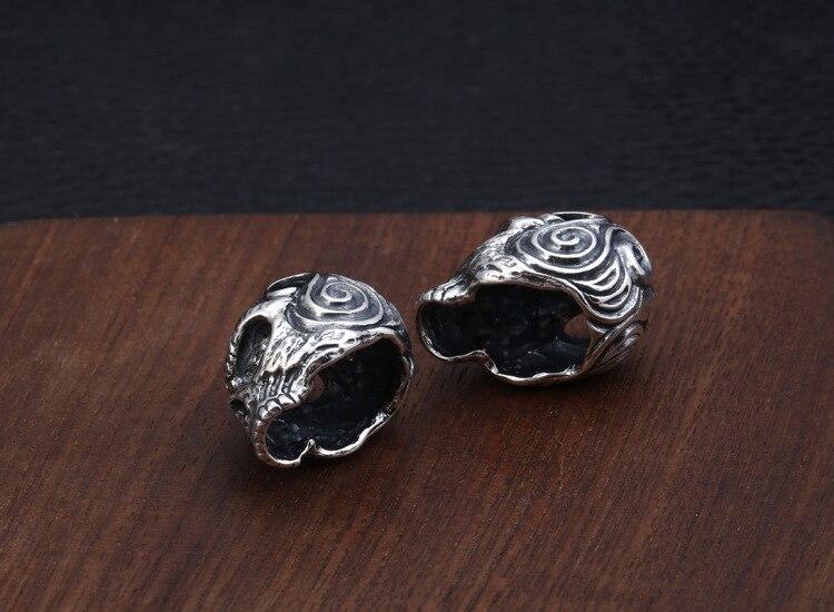 Real 925 Silver Skull Pendant 925 Sterling Skeleton Bead Pendant PUNK Jewelry Hiphop Pendant-Necklace Pendant-Rossny