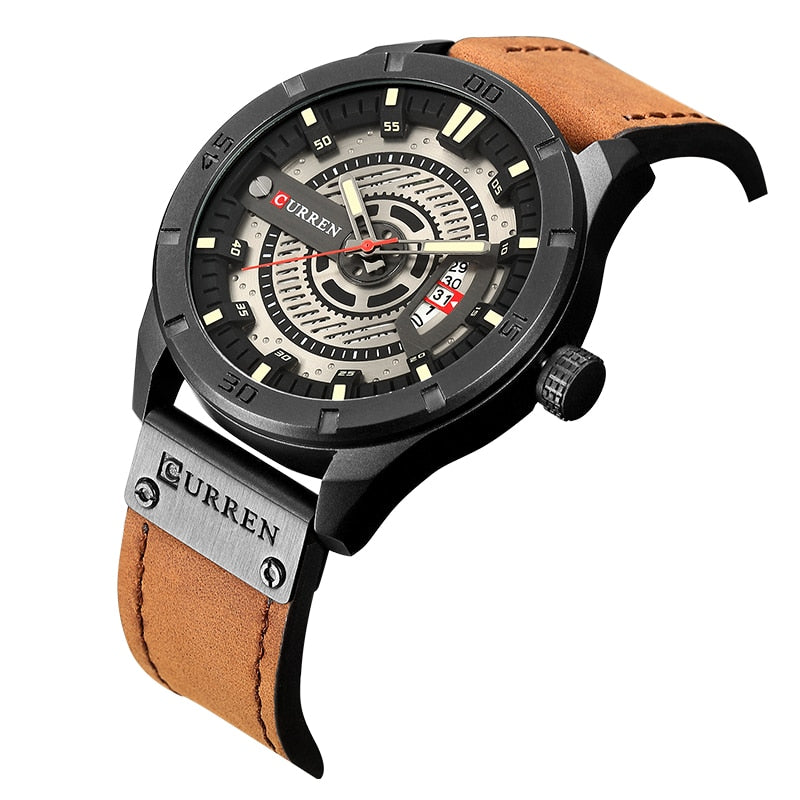 YSYH Men's Sports Quartz-Watches Calendar Leather Strap Waterproof Wristwatch Male Clock Montre Homme
