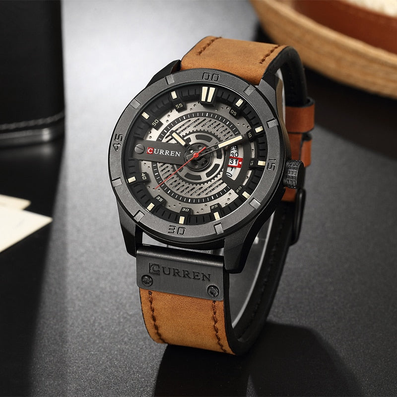 YSYH Men's Sports Quartz-Watches Calendar Leather Strap Waterproof Wristwatch Male Clock Montre Homme