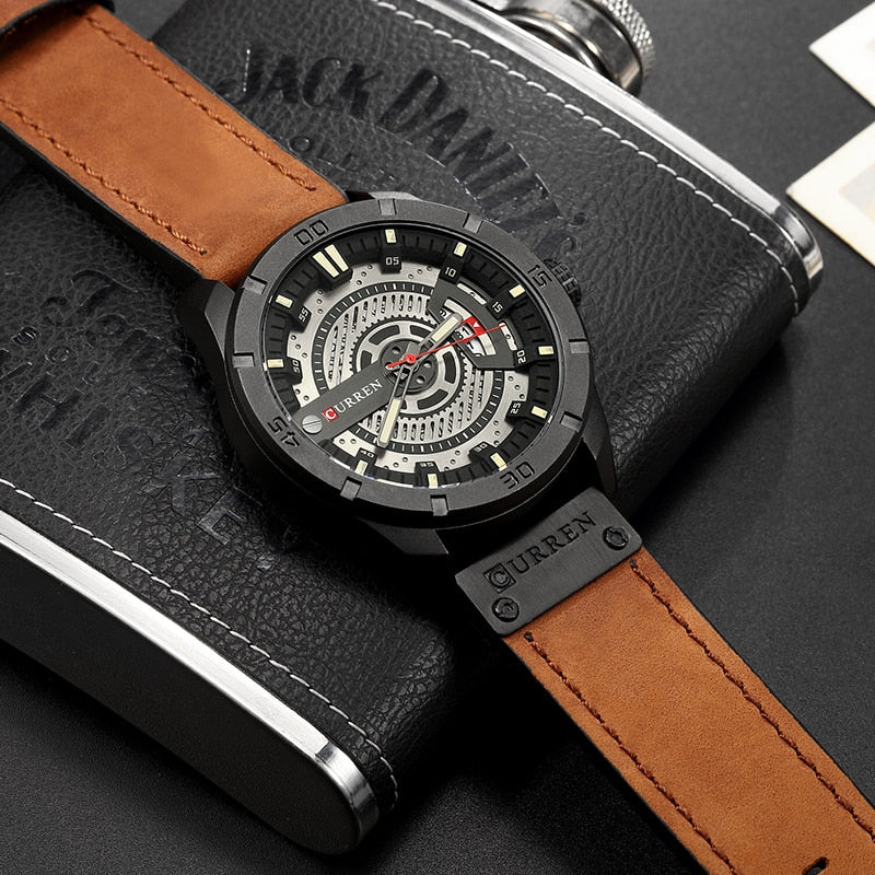 YSYH Men's Sports Quartz-Watches Calendar Leather Strap Waterproof Wristwatch Male Clock Montre Homme