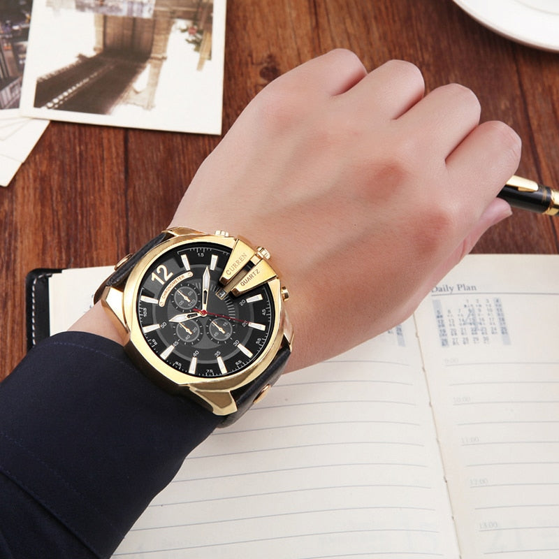 YSYH Luxury Leather Strap  Sport Men Quartz Watch Military Male Clock