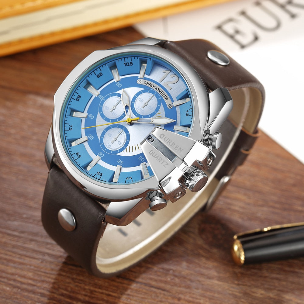 YSYH Luxury Leather Strap  Sport Men Quartz Watch Military Male Clock
