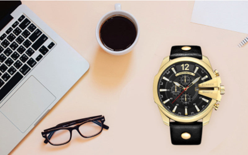 YSYH Luxury Leather Strap  Sport Men Quartz Watch Military Male Clock