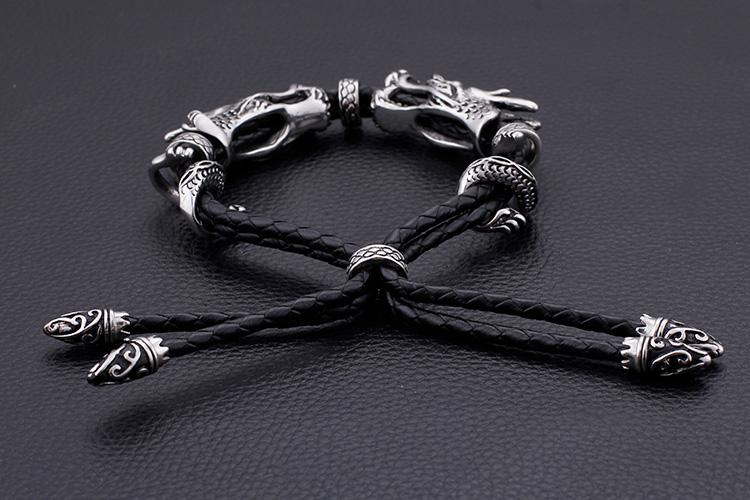 Leather Adjustable stainless steel dragon Bracelet-Bracelets-Rossny