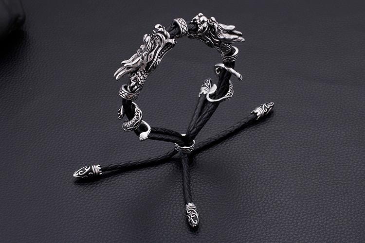 Leather Adjustable stainless steel dragon Bracelet-Bracelets-Rossny