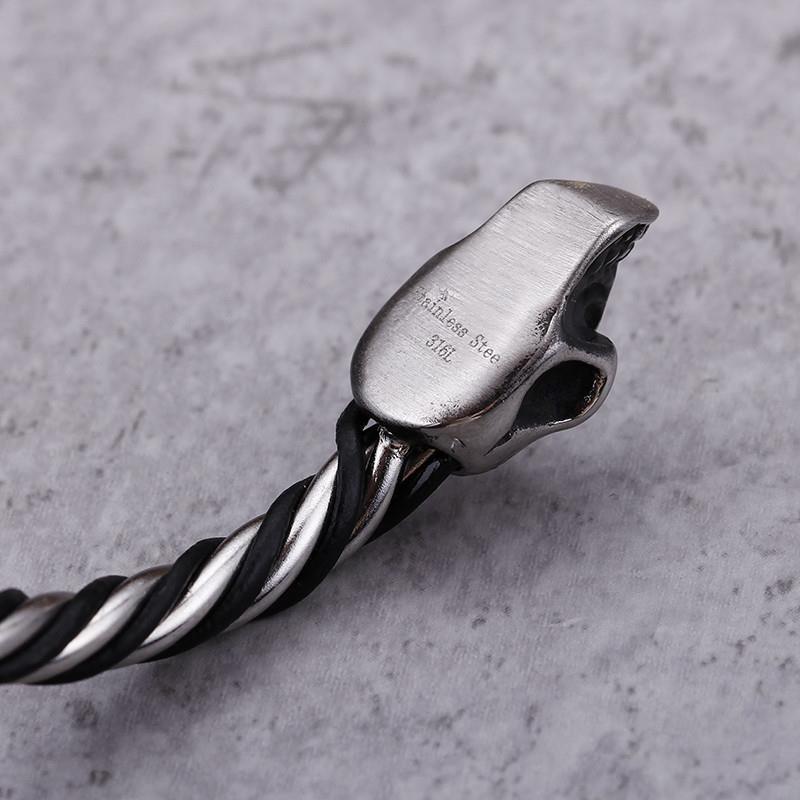 Stainless Steel Double Skull Heads Cuff Bracelet & Bangle Gothic Twist Wristband Biker Jewelry-Bracelets-Rossny