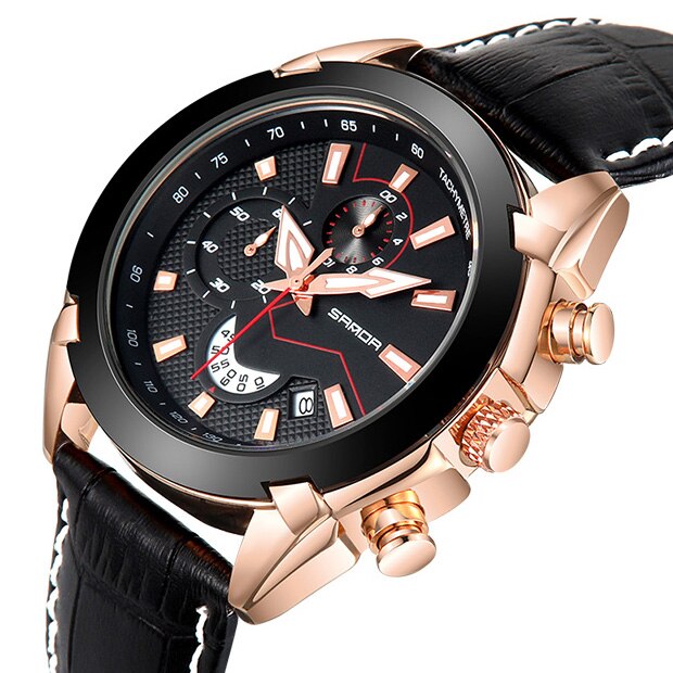 SANDA Men's Sport Watches Chronograph Leather Strap Quartz Army Military Wristwatches Top Brand Luxury Watch Men Clock  New