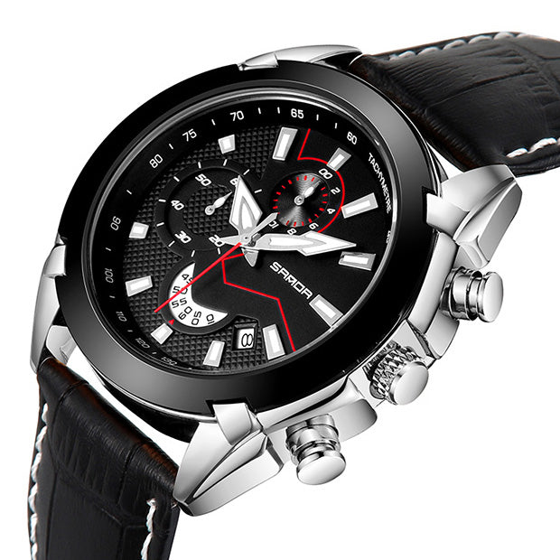 SANDA Men's Sport Watches Chronograph Leather Strap Quartz Army Military Wristwatches Top Brand Luxury Watch Men Clock  New