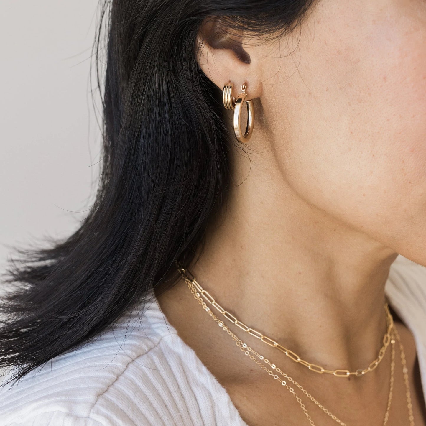 Small Chunky Triple Hoop Earrings