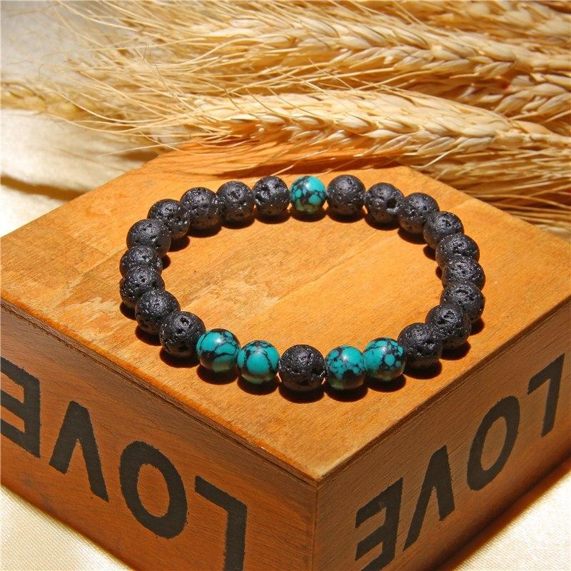 Lava Stone Bracelet Black Buddha chakra White Turquoised Beads Bracelet-Bracelet-Rossny