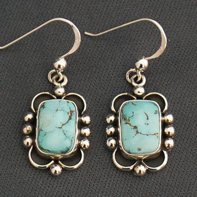 Vintage Turquoises Alloy Pattern Dangle Earrings-Earrings-Rossny
