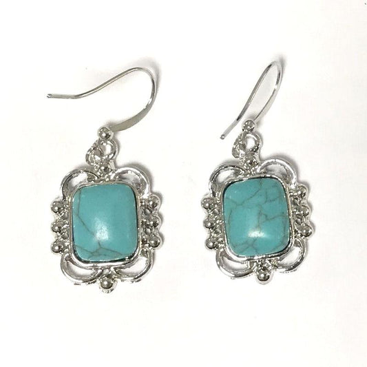 Vintage Turquoises Alloy Pattern Dangle Earrings-Earrings-Rossny