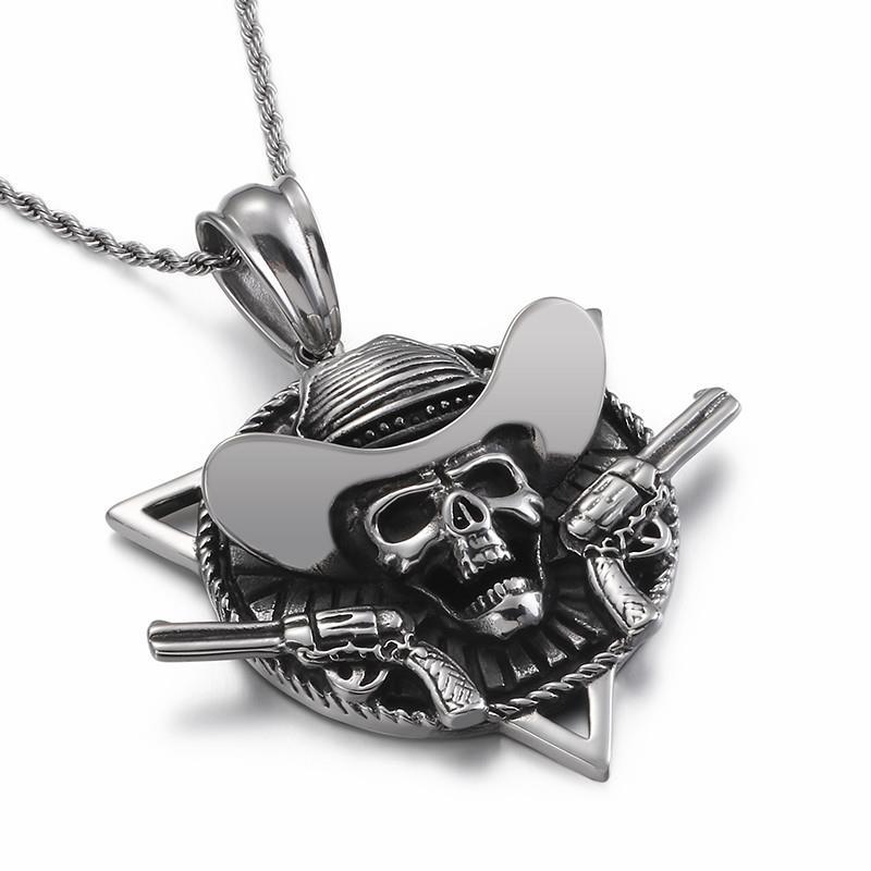 Gothic Skull with Guns Stainless Steel Triangle Pirate Skull Collar Necklace-Necklace Pendant-Rossny