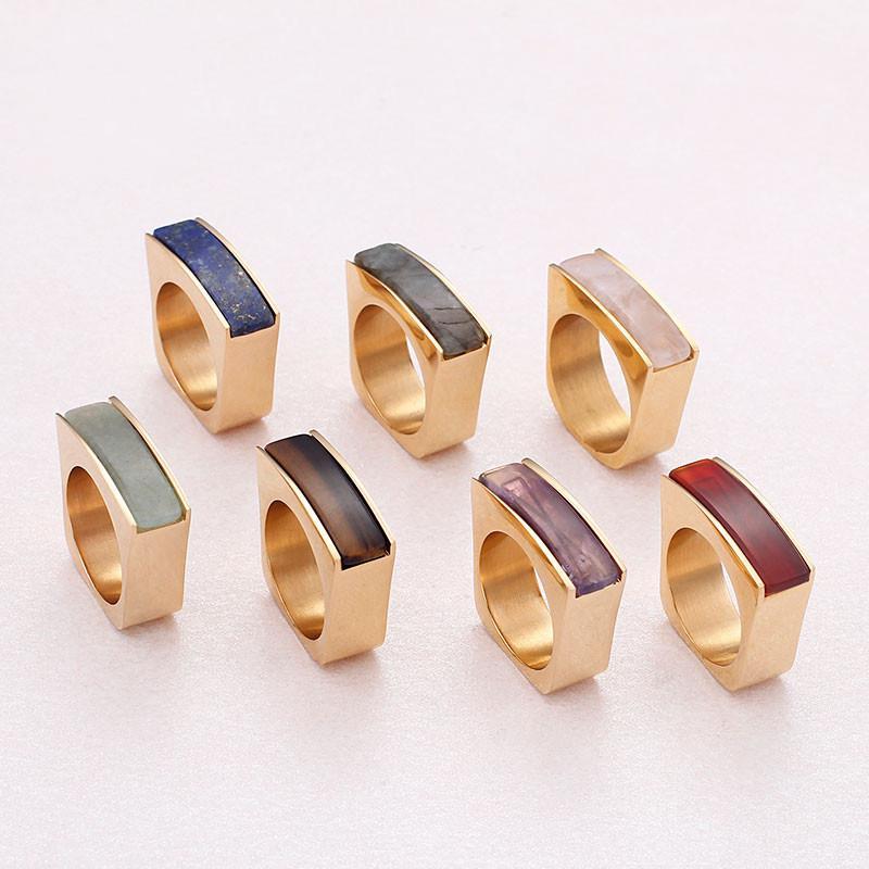 Rossny Stainless Steel Peru Lima Gold Rings For Women Bohemia Colorful Crystal Stone Charm Finger-Rings-Rossny