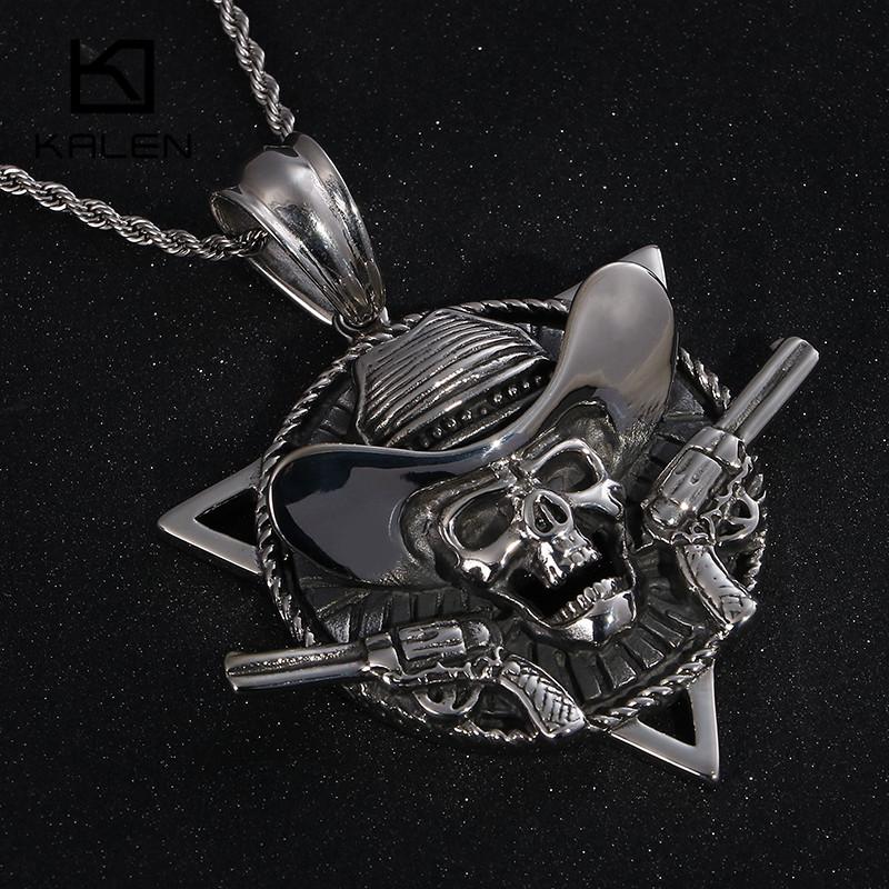 Gothic Skull with Guns Stainless Steel Triangle Pirate Skull Collar Necklace-Necklace Pendant-Rossny