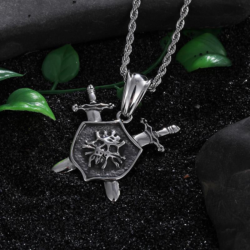 Viking Style Skull Stainless Steel Rock Skeleton Pendant Necklace Long Chain Cool Biker-Necklace Pendant-Rossny
