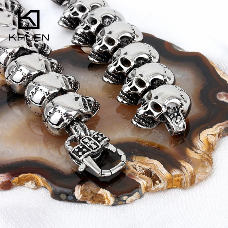 Punk Exaggerate Men's Statement Necklaces Rock 316 Stainless Steel Skull Charm 64CM Long Necklace-Necklace Pendant-Rossny
