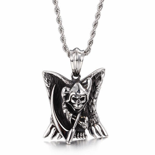 Punk Skull Stainless Steel Gothic Orangutan Skeleton Pendant Necklace Male Rock Jewelry-Necklace Pendant-Rossny