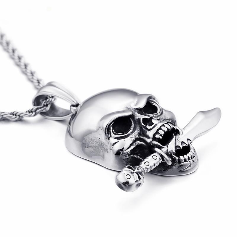 Viking Skull Neo-Gothic Stainless Steel Silver Sword Skull Chain Necklace Biker Jewelry-Necklace Pendant-Rossny