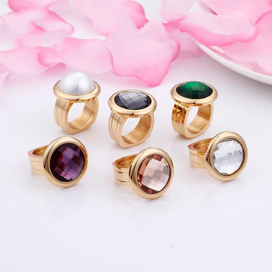 Rossny Women Rings Bulgaria Gold Stainless Steel & Colorful Stone Rings-Rings-Rossny