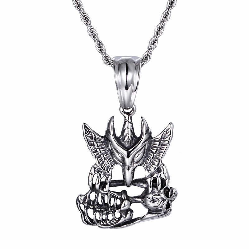 New Punk Necklace Personalised Stainless Steel Eagle Skull Pendant Long Twisted Chain Necklaces Cool Biker Gifts-Necklace Pendant-Rossny