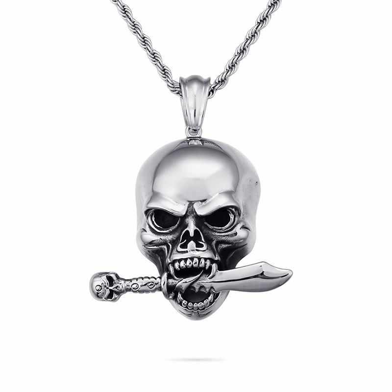 Hyperbole Mexican Skull Stainless Steel Pendant Necklace Silver Machine Charm Necklace-Necklace Pendant-Rossny