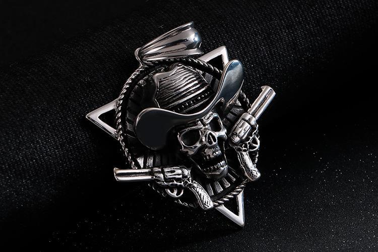 Gothic Skull with Guns Stainless Steel Triangle Pirate Skull Collar Necklace-Necklace Pendant-Rossny