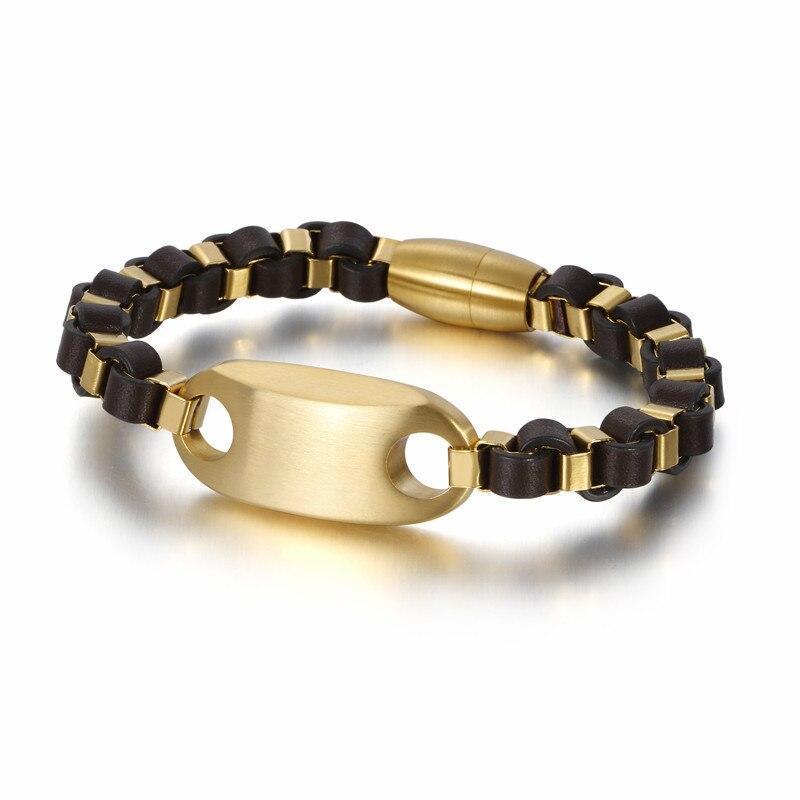 Stainless Steel Gold/Silver Geometric Charm Homme Leather Bracelet Jewelry-Bracelet-Rossny